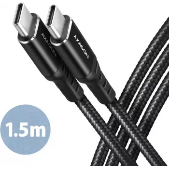 AXAGON BUCM-CM15AB USB-C uz USB-C 2.0 kabelis, 1,5m, PD 60W, 3A, pīts - Melns