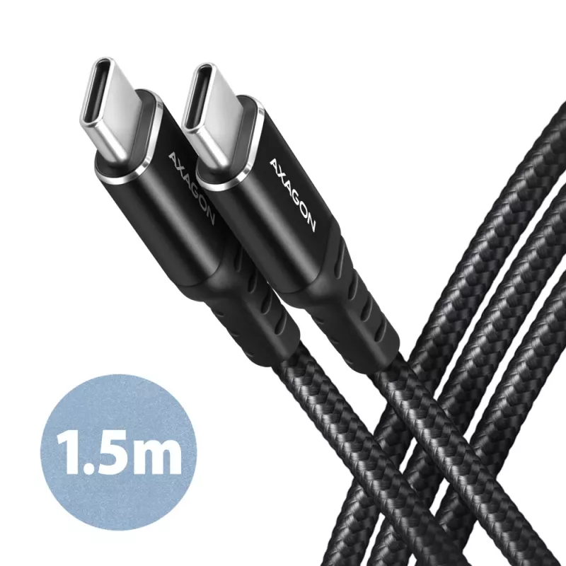 AXAGON BUCM-CM15AB USB-C uz USB-C 2.0 kabelis, 1,5m, PD 60W, 3A, pīts - Melns
