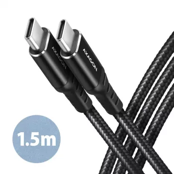 AXAGON BUCM-CM15AB USB-C uz USB-C 2.0 kabelis, 1,5m, PD 60W, 3A, pīts - Melns