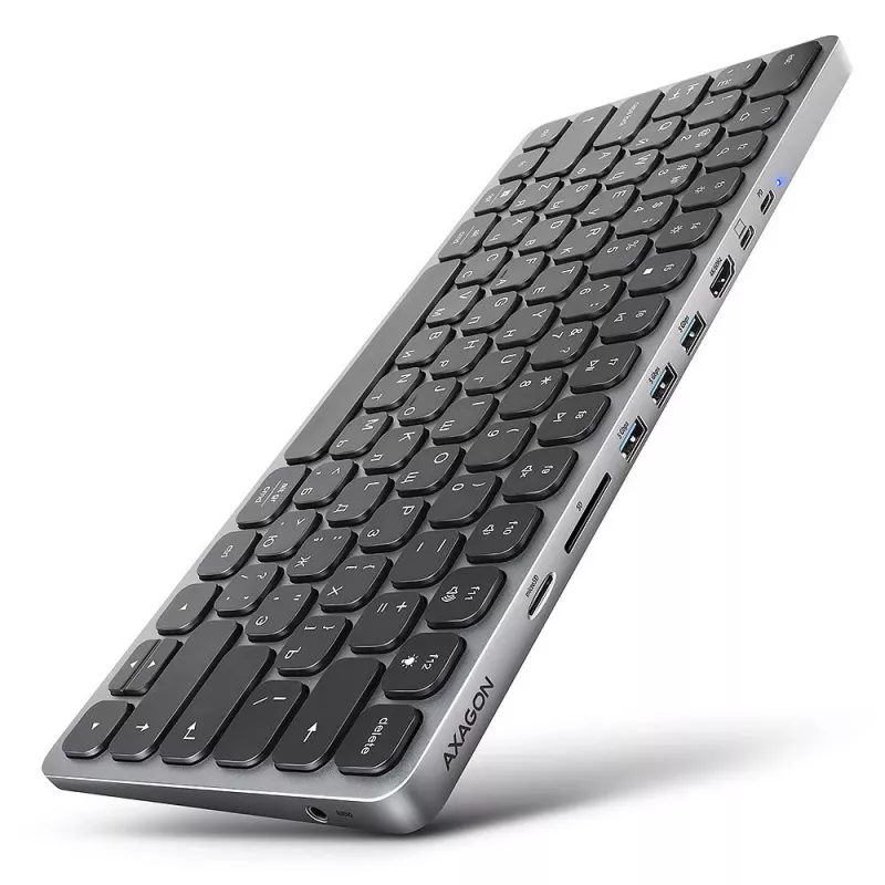 AXAGON HMC-KB-CRL USB-C tastatūra ar 9-in-1 centrmezglu, HDMI 4K, PD 100W, Gigabit Ethernet, karšu lasītāju, melna