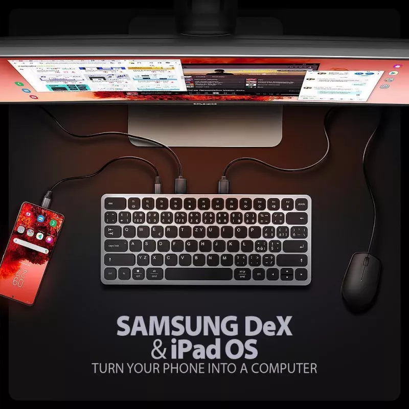 AXAGON HMC-KB-US USB-C tastatūra ar 9-in-1 centrmezglu, US QWERTY, 4K HDMI, Gigabit LAN, karšu lasītājs, 0,6 m