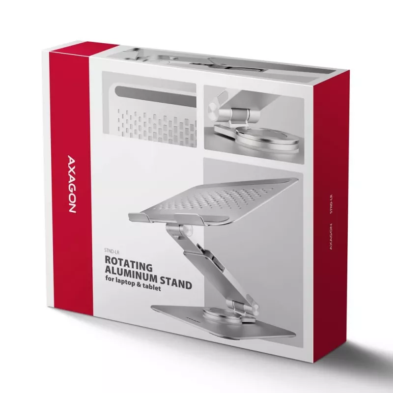 AXAGON STND-LR 360° Rotējošs Alumīnija Klēpjdatora Statīvs 10 inch-17 inch Klēpjdatoriem, Sudraba