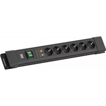 Bachmann CONNECTUS 6 kontaktligzdu pārsprieguma aizsardzības pagarinātājs ar slēdzi, 2m kabelis, melns BM005911