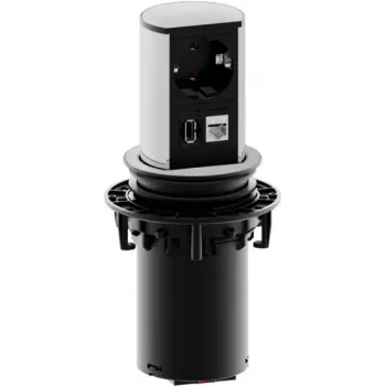 Bachmann ELEVATOR Iebūvējams izvelkams galda savienojumu panelis ar Schuko, RJ45 Cat 6, USB 3.0 Type A - Matēts hroms (928.005)