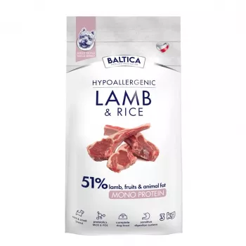 BALTICA NUTRACEUTIC Hipoalerģiska jēra un rīsu sausā suņu barība īpaši mazām un mazām šķirnēm, 3 kg