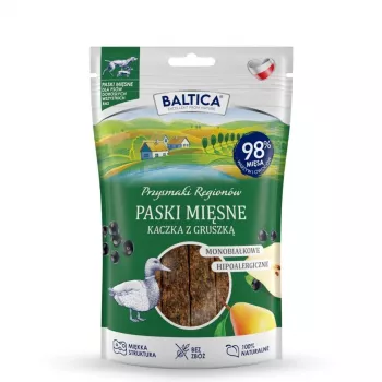 BALTICA Przysmaki Regionów Meat Strips Duck with Pear – Suņu kārums – 90 g