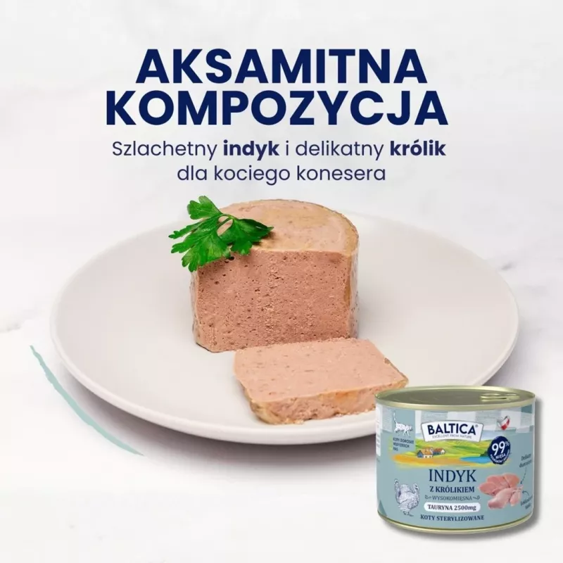 BALTICA Smaki Regionów pieaugušo kaķu mitrā barība ar tītaru un trusi 185g bundža