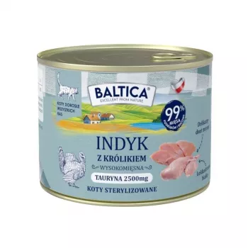 BALTICA Smaki Regionów pieaugušo kaķu mitrā barība ar tītaru un trusi 185g bundža