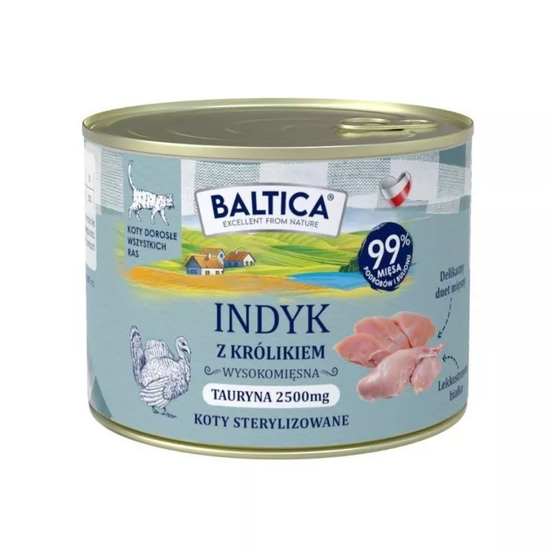 BALTICA Smaki Regionów pieaugušo kaķu mitrā barība ar tītaru un trusi 185g bundža