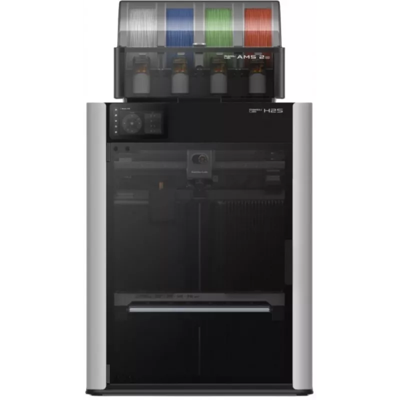 Bambu Lab H2S Combo 3D printeris ar AMS, 256x256x256mm, 500mm/s, pilnībā slēgts, melns