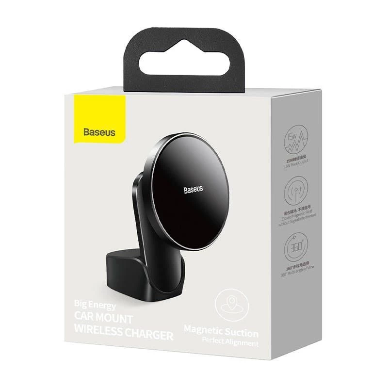 Baseus Big Energy Auto turētājs ar bezvadu lādētāju 15W iPhone 12/13 (Melns)