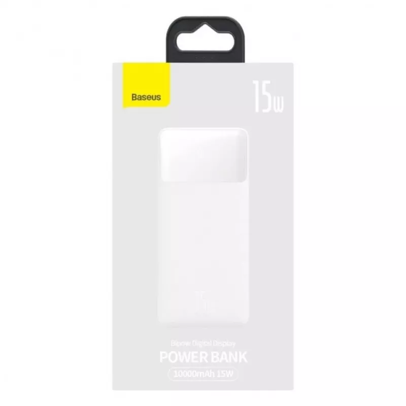 Baseus Bipow Powerbank ar displeju 10000mAh 15W (Ārzemju versija) Balts