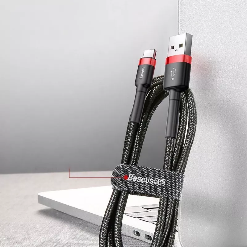 Baseus Cafule kabelis, izturīgs neilona pīts, USB-A uz USB-C QC3.0 2A 3M sarkans (CATKLF-U09)