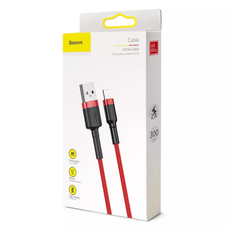 Baseus Cafule Lightning kabelis 2A 3m Sarkans/Melns (CALKLF-R09)