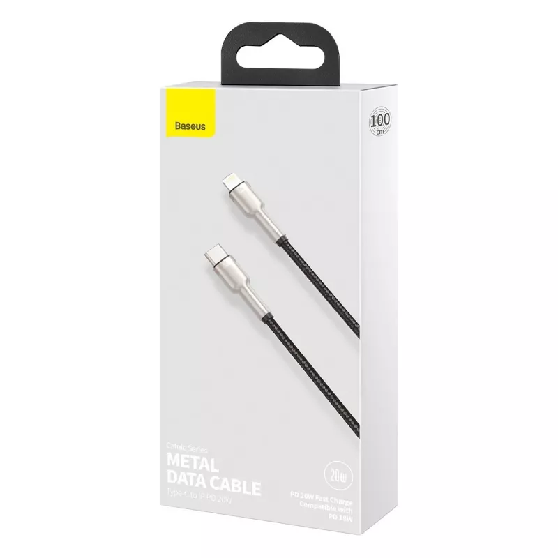 Baseus Cafule Series Metal USB-C to Lightning kabelis PD 20W 1m Melns