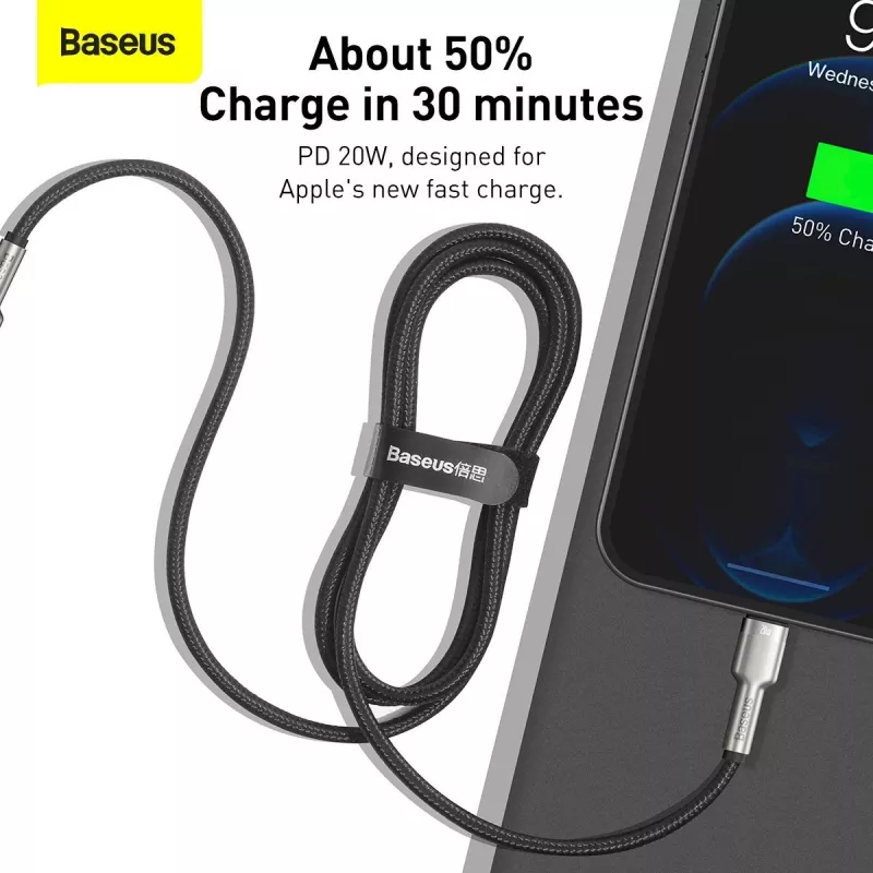 Baseus Cafule Series Metal USB-C to Lightning kabelis PD 20W 1m Melns