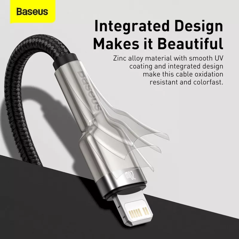 Baseus Cafule Series Metal USB-C to Lightning kabelis PD 20W 1m Melns