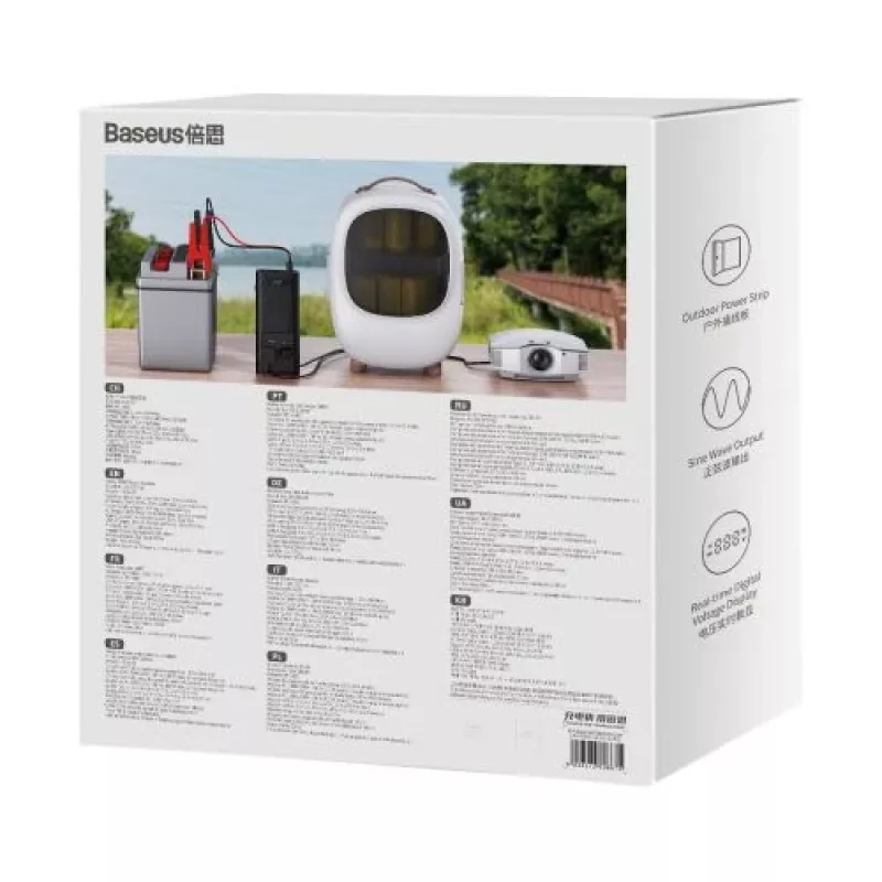 Baseus Car Power Inverter IGBT 300W/220V ar Divām EU Ligzdām, USB-C PD, USB-A QC, Akumulatora Skavām un Piesmēķētāja Kabeļiem, Melns (CGNB010101)
