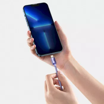 Baseus Crystal Shine Series USB-C uz Lightning ātrās uzlādes datu kabelis 20W 1.2m violets (CAJY000205)