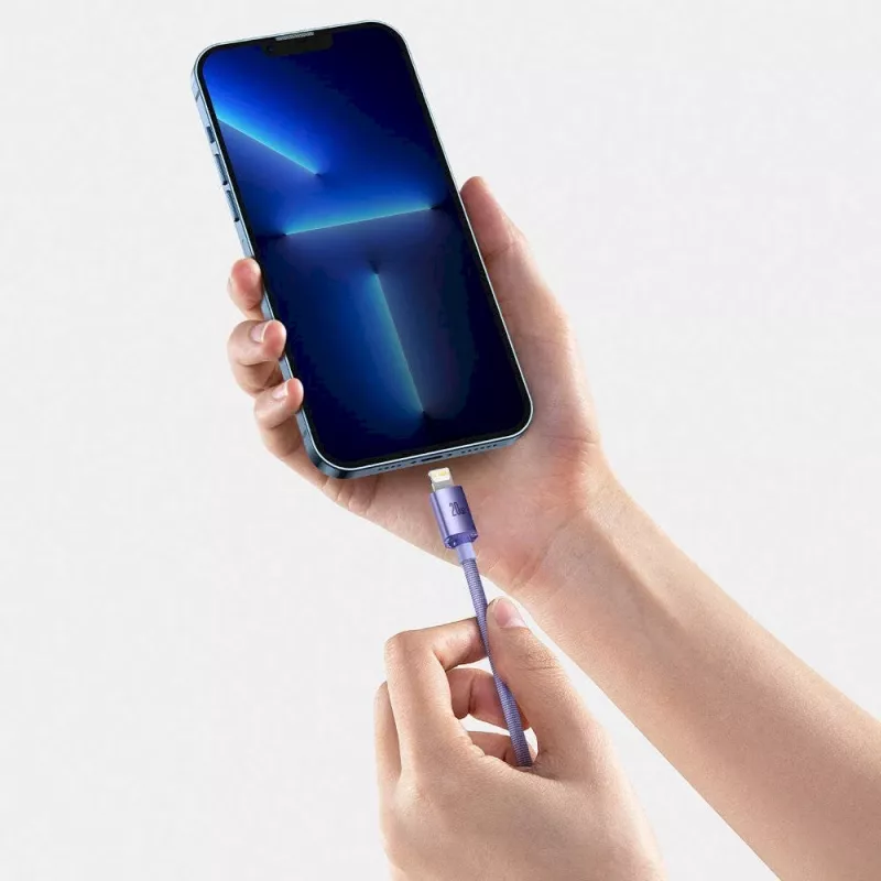 Baseus Crystal Shine Series USB-C uz Lightning ātrās uzlādes datu kabelis 20W 1.2m violets (CAJY000205)
