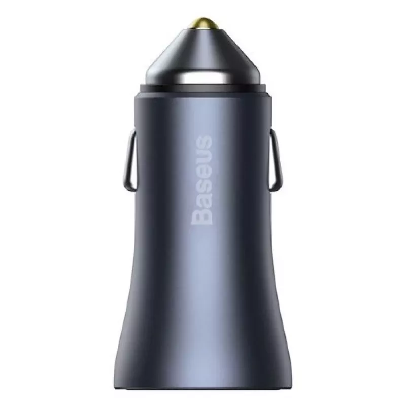 Baseus Golden Contactor Pro Dual Quick Car Charger 40W USB-C + USB-A PD 3.0 QC 4+ SCP FCP AFC ar Type-C uz Lightning kabeli 1m Melns Tumši Pelēks