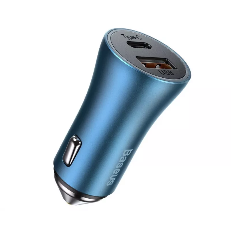 Baseus Golden Contactor Pro Dual Quick Car Charger 40W ar USB-C uz Lightning kabeli 1m Zils