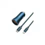 Baseus Golden Contactor Pro Dual Quick Car Charger 40W ar USB-C uz Lightning kabeli 1m Zils