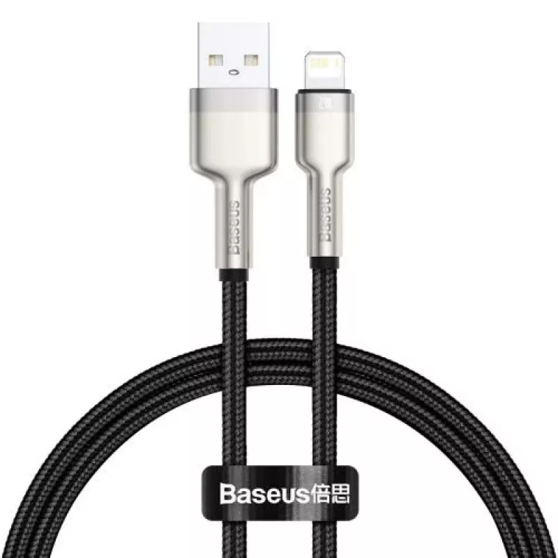 Baseus Lightning Cafule Series Metal Data Cable 2.4A 0.25m Melns