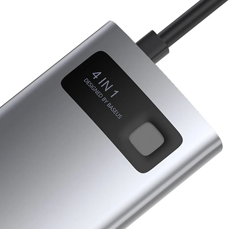 Baseus Metal Gleam Series 4-in-1 USB-C Hub, USB 3.0 + USB 2.0 + HDMI + USB-C PD, Sudraba