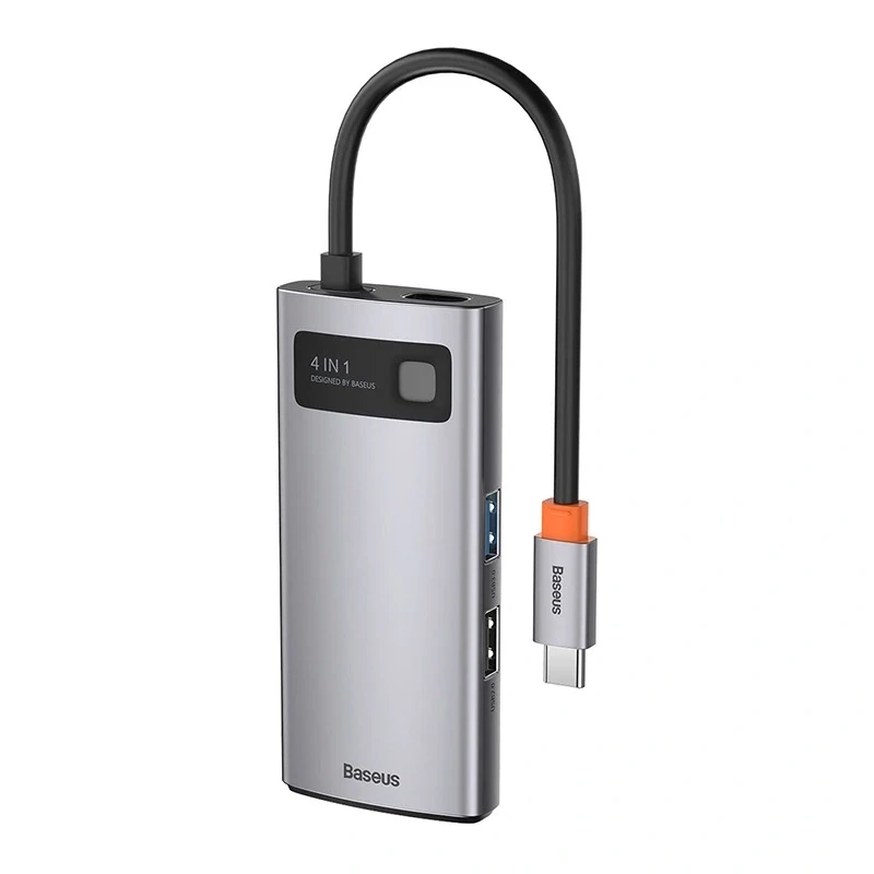 Baseus Metal Gleam Series 4-in-1 USB-C Hub, USB 3.0 + USB 2.0 + HDMI + USB-C PD, Sudraba