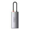 Baseus Metal Gleam Series 4-in-1 USB-C Hub, USB 3.0 + USB 2.0 + HDMI + USB-C PD, Sudraba