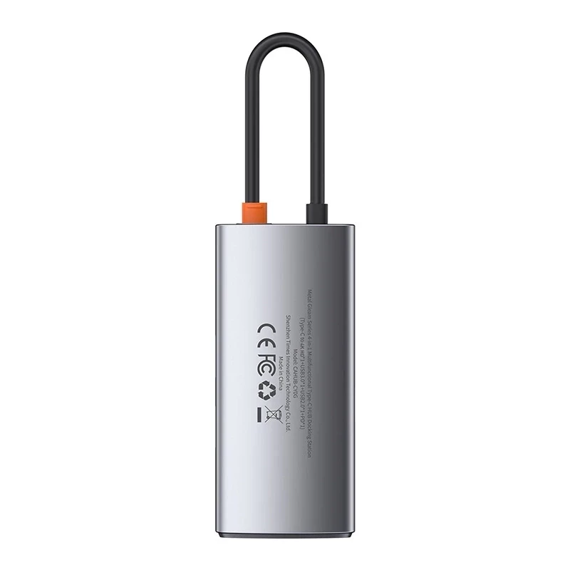 Baseus Metal Gleam Series 4-in-1 USB-C Hub, USB 3.0 + USB 2.0 + HDMI + USB-C PD, Sudraba