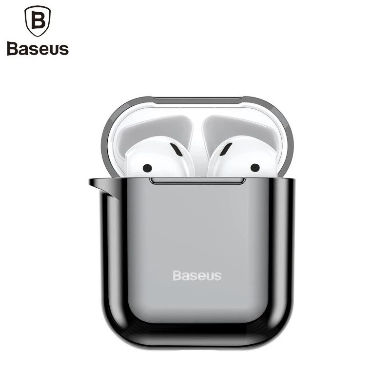 Baseus Metallic Shining Ultra-thin Silicone Protector Case with Hook for AirPods 1 / 2 Black