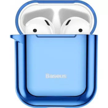 Baseus Metallic Shining Ultra-thin Silicone Protector Case with Hook for AirPods 1/2 Blue