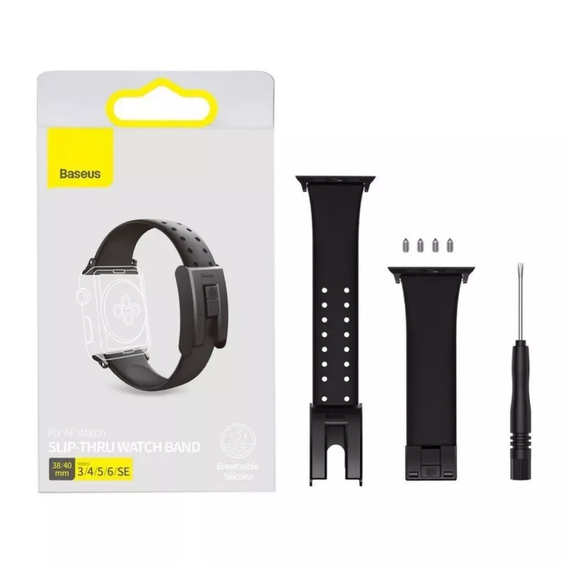 Baseus Slip-Thru siksniņa rokassprādze Apple Watch 3/4/5/6/SE 38mm/40mm melna (LBWSE-01)