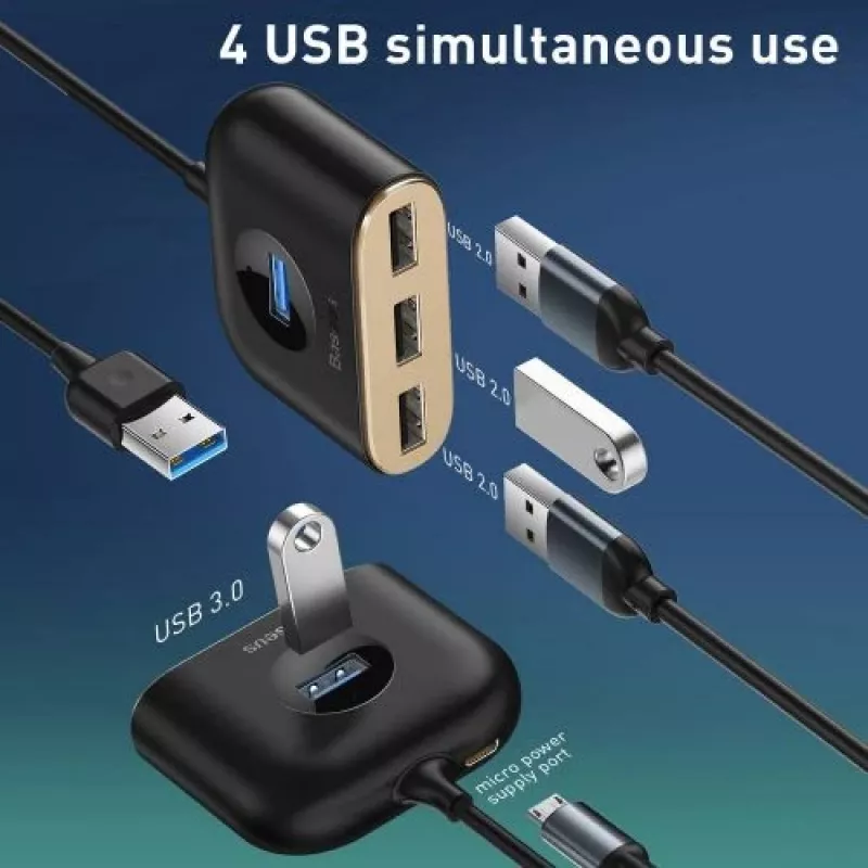 Baseus Square Round USB Adapter USB 3.0 / 3x USB 2.0 / 1m