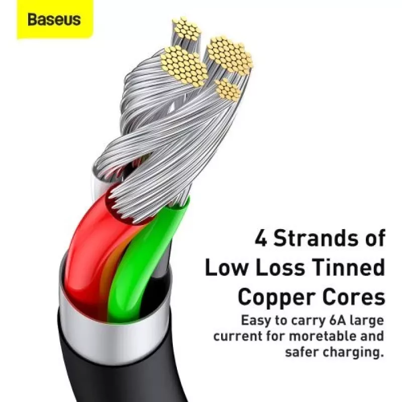 Baseus Superior Series USB-A uz USB-C ātrās uzlādes datu kabelis, 66W (11V/6A), 2m, Melns (CATYS-A01)
