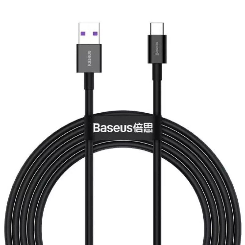 Baseus Superior Series USB-A uz USB-C ātrās uzlādes datu kabelis, 66W (11V/6A), 2m, Melns (CATYS-A01)