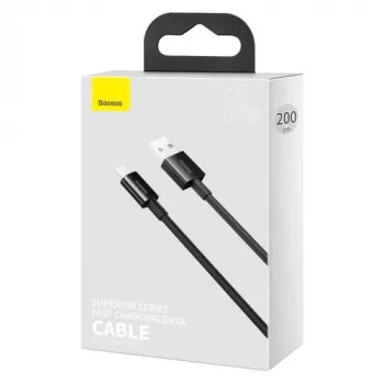 Baseus Superior Series USB-A uz USB-C ātrās uzlādes datu kabelis, 66W (11V/6A), 2m, Melns (CATYS-A01)