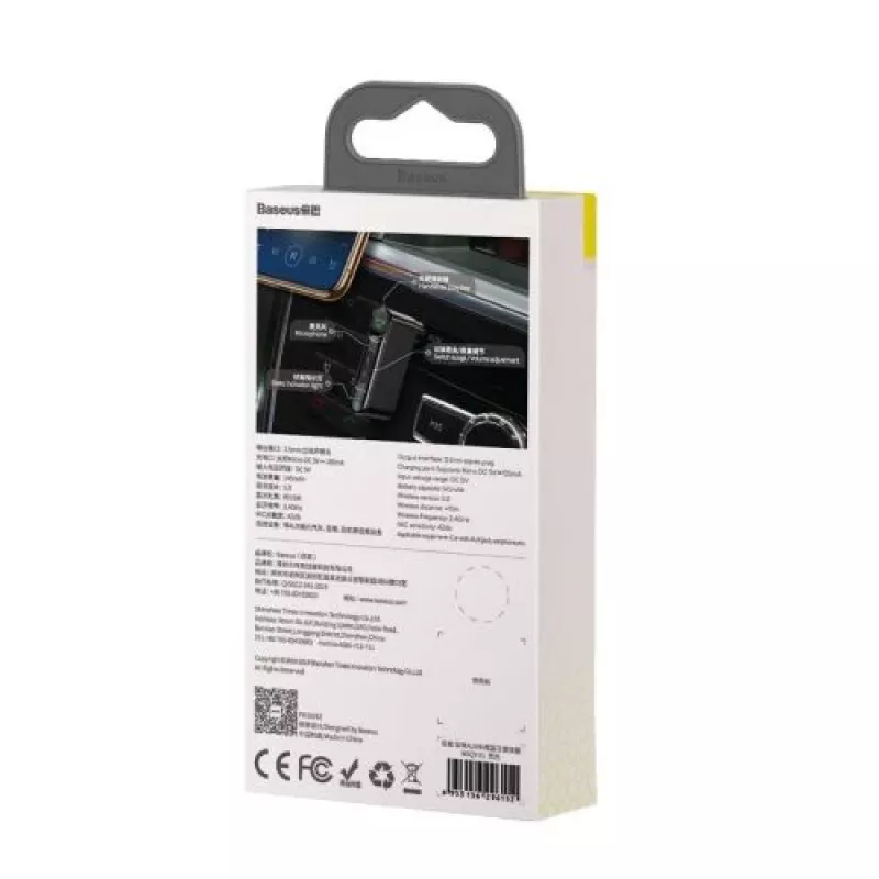 Baseus WXQY-01 Bluetooth 5.0 automašīnas AUX uztvērējs ar Micro USB uzlādi – 10m diapazons, 145mAh, melns