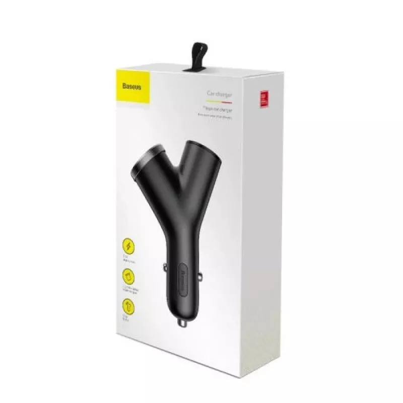 Baseus Y tipa automašīnas lādētājs, 2 USB + cigarešu šķiltavu ligzda, 3.4A, melns (CCALL-YX01)