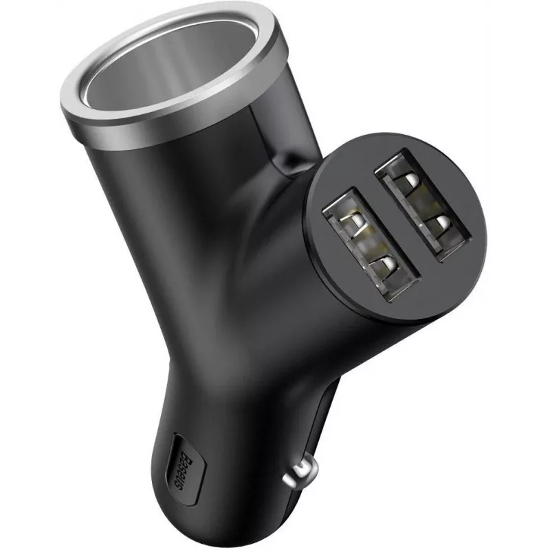 Baseus Y tipa automašīnas lādētājs, 2 USB + cigarešu šķiltavu ligzda, 3.4A, melns (CCALL-YX01)