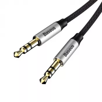 Baseus Yiven M30 3.5mm audio kabelis (vīrišķais uz vīrišķo) – 1m, neilona pinums, zeltīts, melns/sudraba