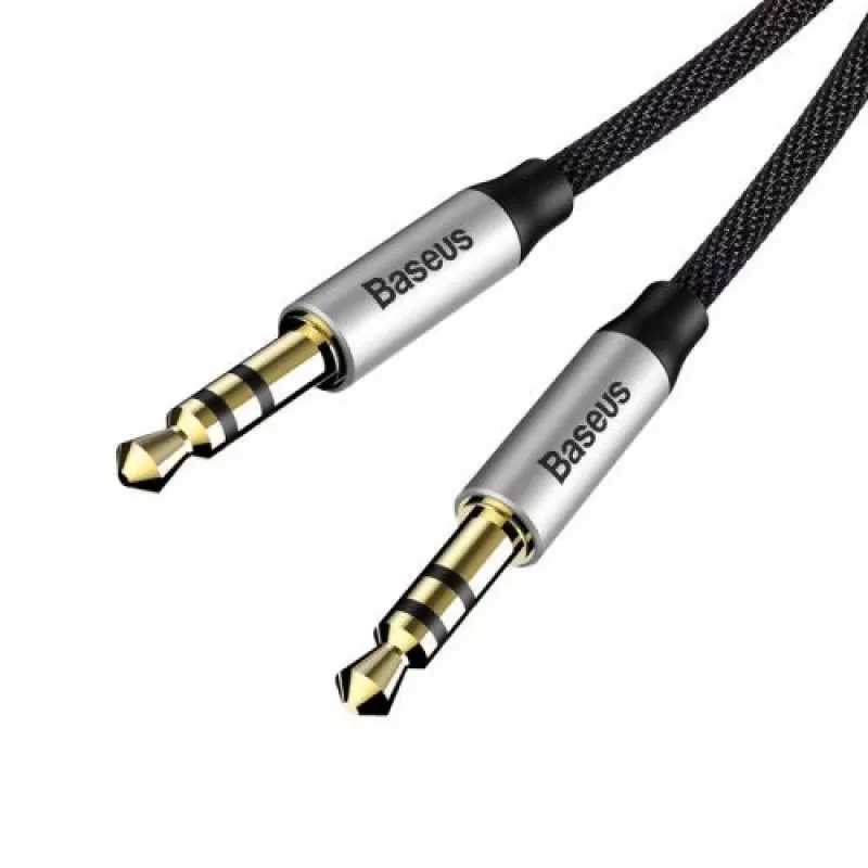 Baseus Yiven M30 3.5mm audio kabelis (vīrišķais uz vīrišķo) – 1m, neilona pinums, zeltīts, melns/sudraba