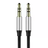Baseus Yiven M30 3.5mm audio kabelis (vīrišķais uz vīrišķo) – 1m, neilona pinums, zeltīts, melns/sudraba