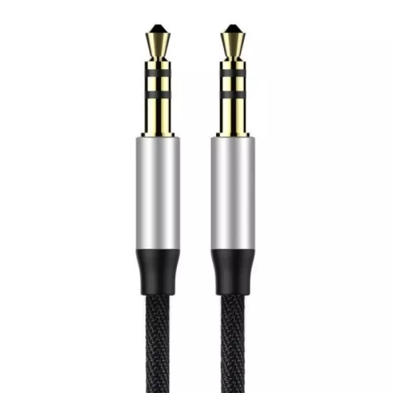 Baseus Yiven M30 3.5mm audio kabelis (vīrišķais uz vīrišķo) – 1m, neilona pinums, zeltīts, melns/sudraba