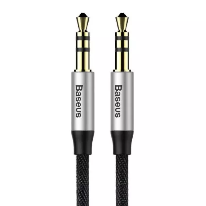 Baseus Yiven M30 3.5mm audio kabelis (vīrišķais uz vīrišķo) – 1m, neilona pinums, zeltīts, melns/sudraba
