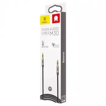 Baseus Yiven M30 3.5mm audio kabelis (vīrišķais uz vīrišķo) – 1m, neilona pinums, zeltīts, melns/sudraba