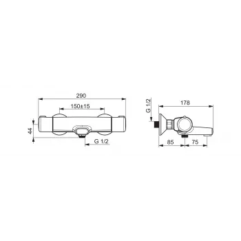Vannas un dušas jaucējkrāns 7462U NOVA Chrome, vienas sviras, pie sienas montējams
