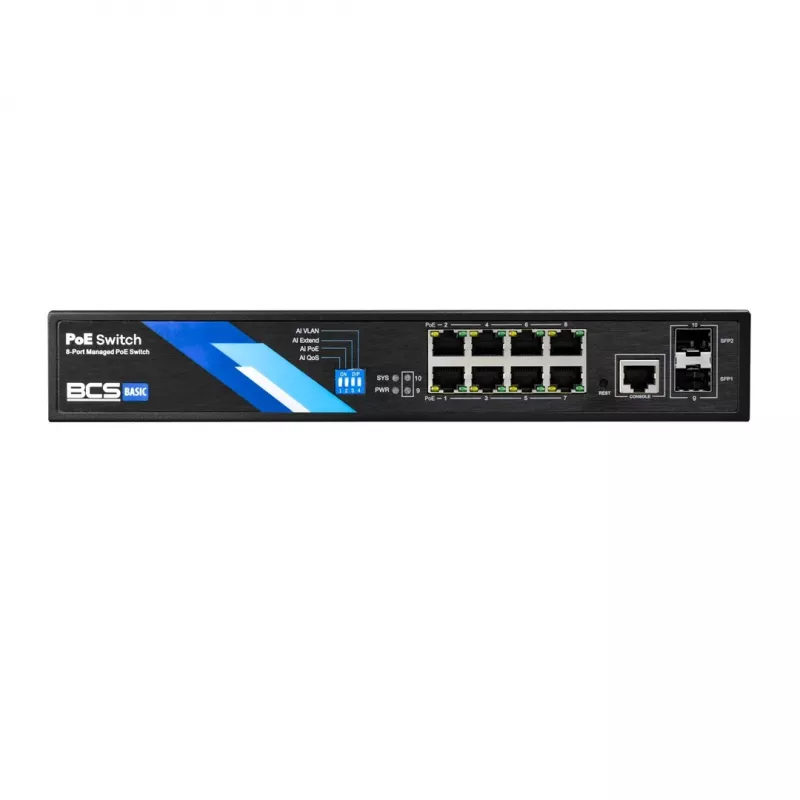 BCS B-SP08G-2SFP-M Pārvaldāms Layer 2 rūpnieciskais Ethernet slēdzis, 8 Gigabitu porti, 2 SFP sloti, DIN sliede